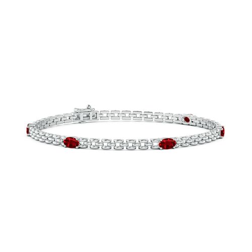 Angara 1.25 Carats Five Stone Oval Ruby Station Link Bracelet in 14K White Gold