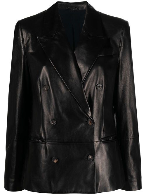 Double-breasted leather jacket - Black