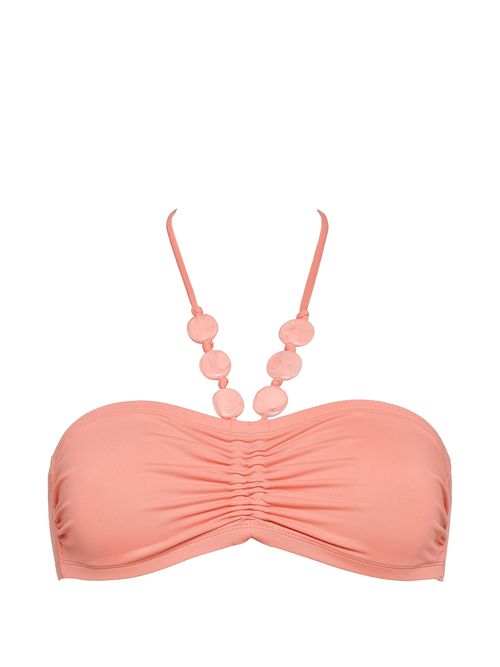 Beaded Halter Bikini Top — Coral
