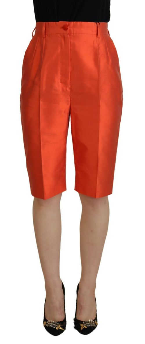 100% Silk High-Waist Bermuda Shorts — Orange