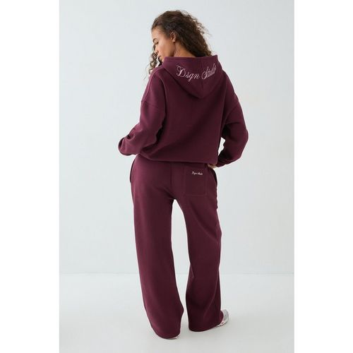 DSGN Studio Womens Script Embroidered Hooded Tracksuit - Burgundy Cotton