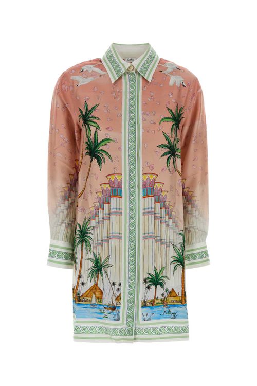 Printed Twill Shirt Dress — Pink