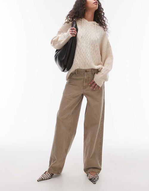 Topshop Cinch low rise relaxed jeans in latte brown