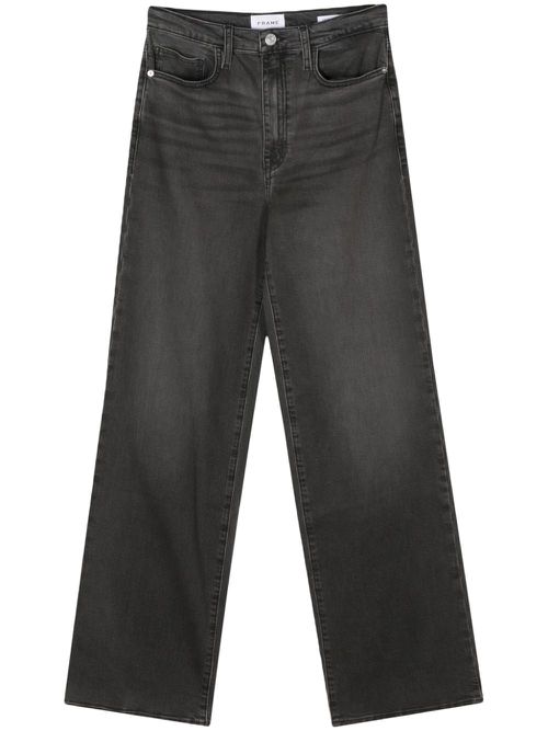 Whiskering-effect washed straight-leg jeans - Black