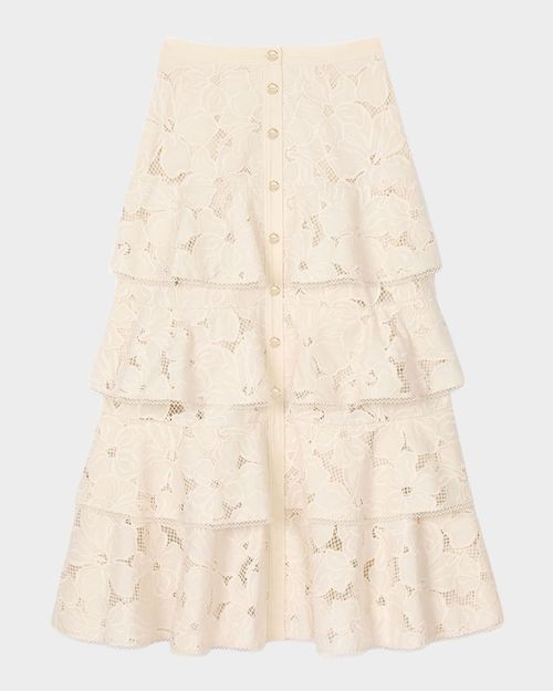 Orlivia Tiered Floral Embroidered Midi Skirt