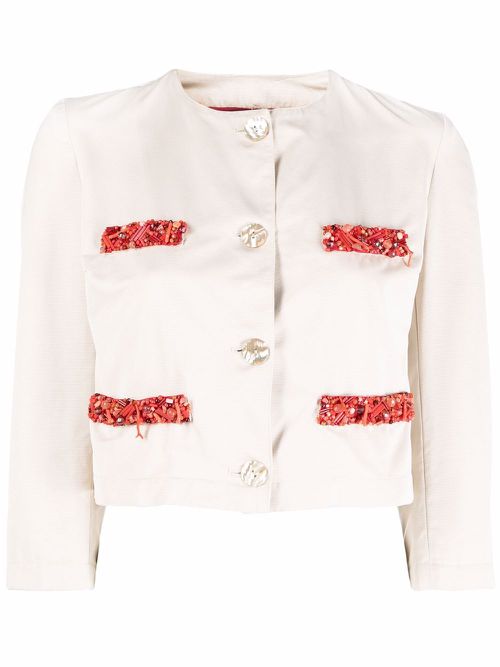 1990s bead-embellished cropped jacket - Neutrals