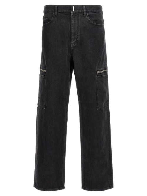 Zipped-Pocket Denim Cargo Pants — Black