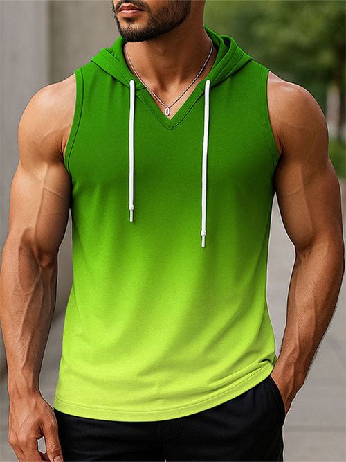 Mens Gradient Color Casual Hooded Tank SKUL17428 - Green / S