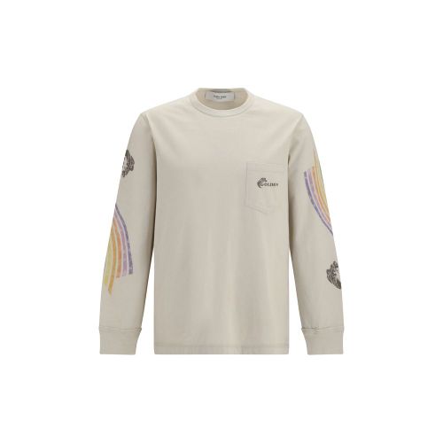 Asymmetric Graphic Print Cotton Sweatshirt — Beige