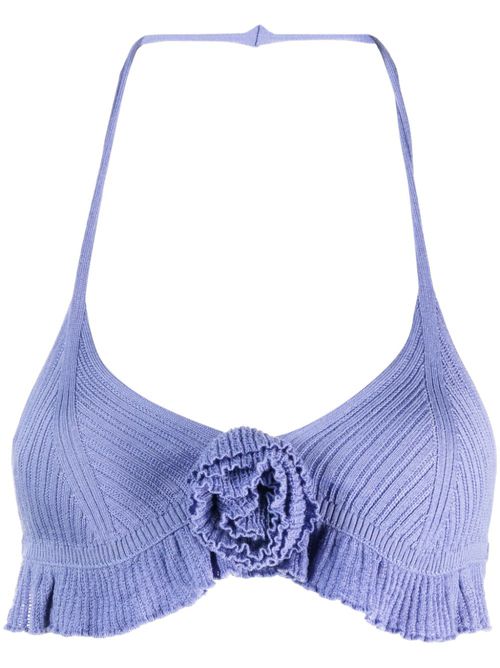 Floral-appliqué knitted wool bra - Purple