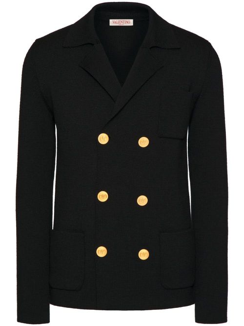VLogo buttons wool knitted jacket - Blue