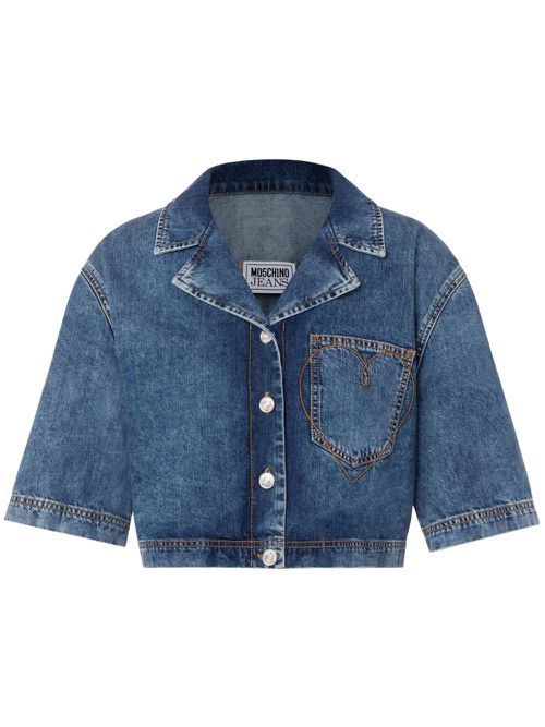 Cropped denim shirt - 1282 - Blu