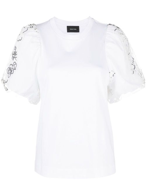 Sequin-embellished cotton T-shirt - White