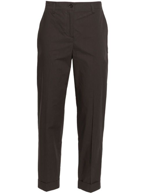 Tapered-leg cotton trousers - Brown