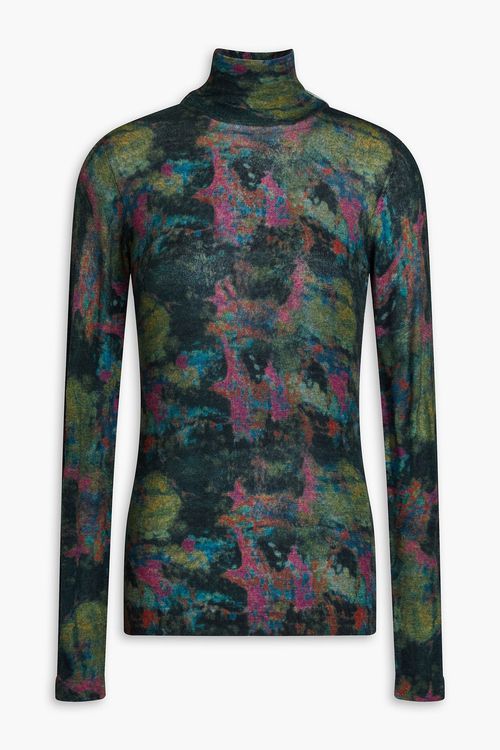 Printed cashmere turtleneck top - Green - XS