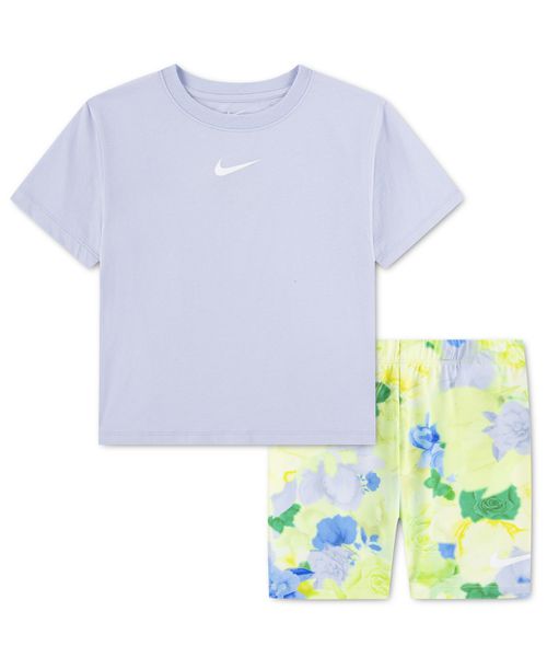 Girls' 4-6X Move with Nature Crewneck T-Shirt and Bike Shorts, 2-Piece Set - Light Liquid Lime