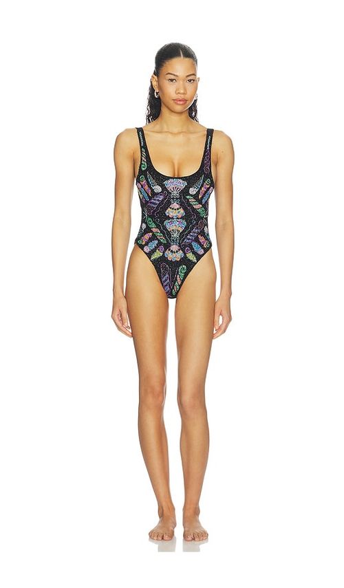 Oceanus Dreamy One Piece Shell Swimsuit in Black. - S also in XS