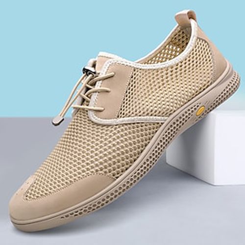 Lightinthebox Men's Beige Breathable Mesh Casual Sneakers Lace-Up Lightweight Walking Shoes, Sporty Comfort Style for Men, Travel, Daily Wear, Outdoor Walking and Weekend Le