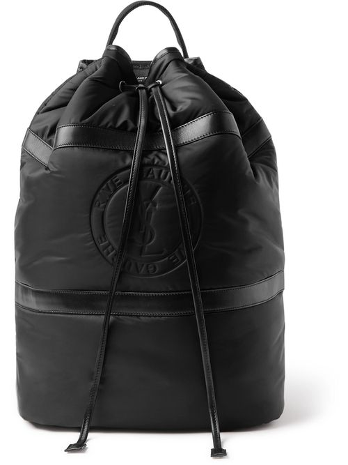 입생로랑 남성 Leather-Trimmed ECONYL® Backpack - Men - Black 0400637716396