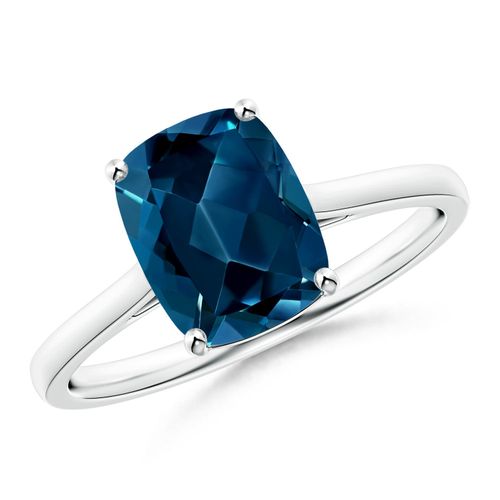 Angara 2.2 Carats Prong-Set Cushion London Blue Topaz Solitaire Ring in Platinum