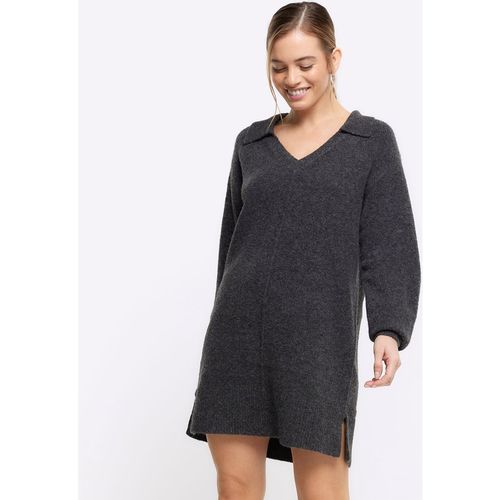 River Island Womens Jumper Mini Dress Petite Grey Collared - Sma