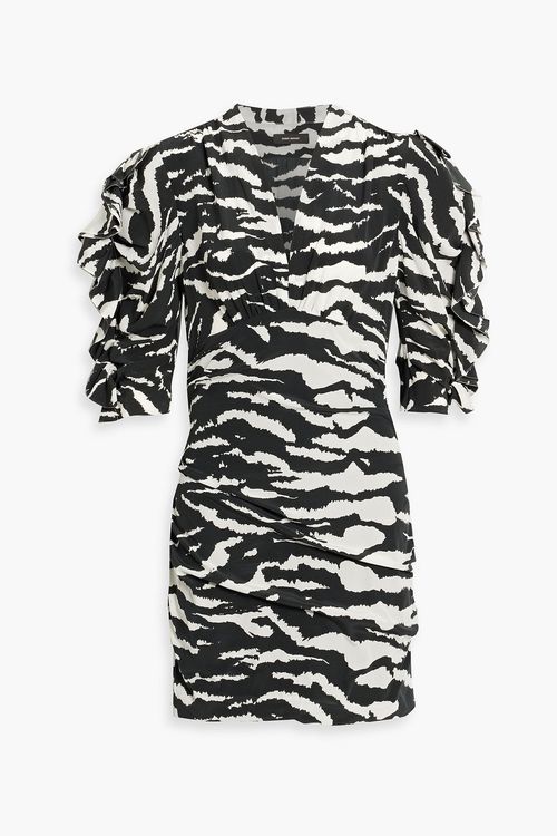 Farah ruched zebra-print silk-blend crepe de chine mini dress