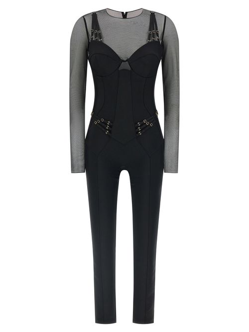 Tulle and Jersey Jumpsuit — Black
