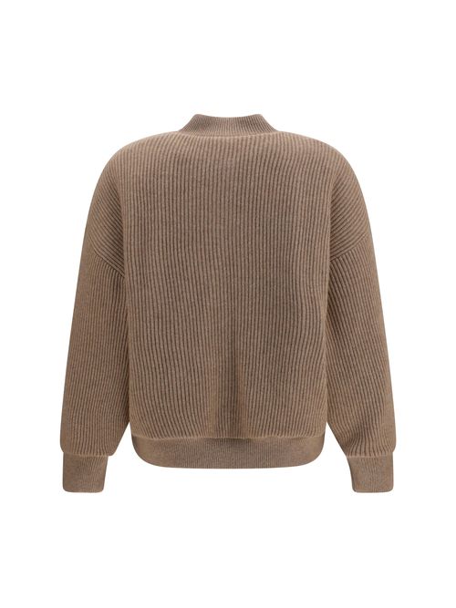 Ribbed Cashmere Bomber Jacket — Brown