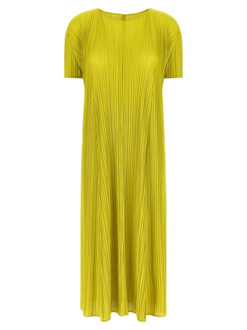 Pleated Polyester Dress — Yellow