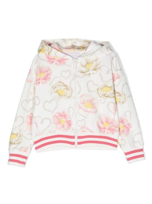 Floral-print zip-up jacket - White