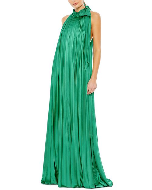 Mac Duggal | Pleated Trapeze Halter Neck Gown | Realry