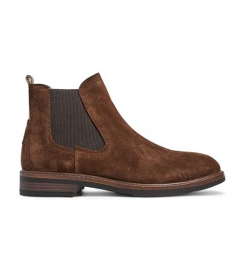 Pepe Jeans for man. PMS50246 Brown Leeds Chelsea leather ankle boots (41), Flat, Suede, None, Casual