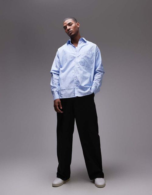 Topman long sleeve oversized double sleeve shirt in blue stripe