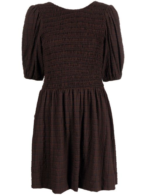 Striped smocked mini dress - Brown