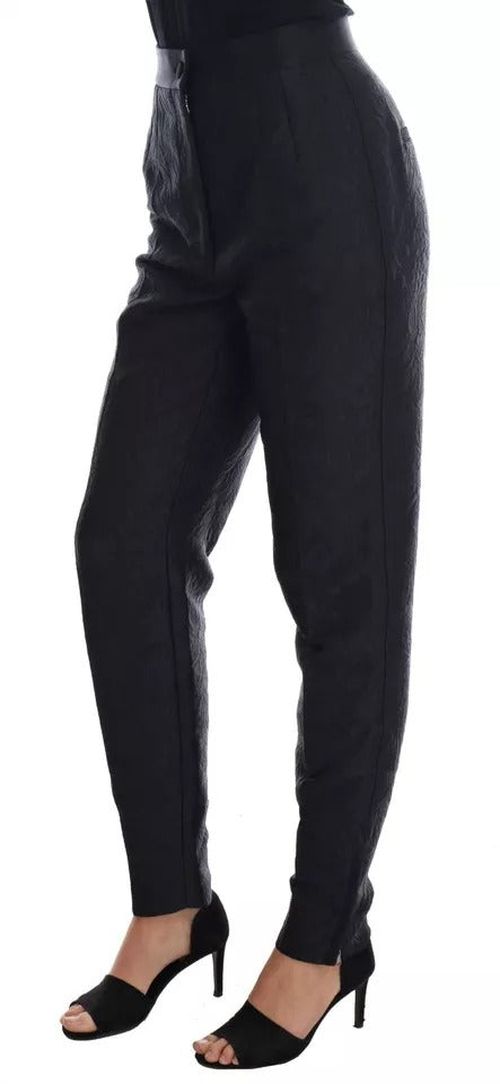 Floral Brocade High-Waist Trousers — Black