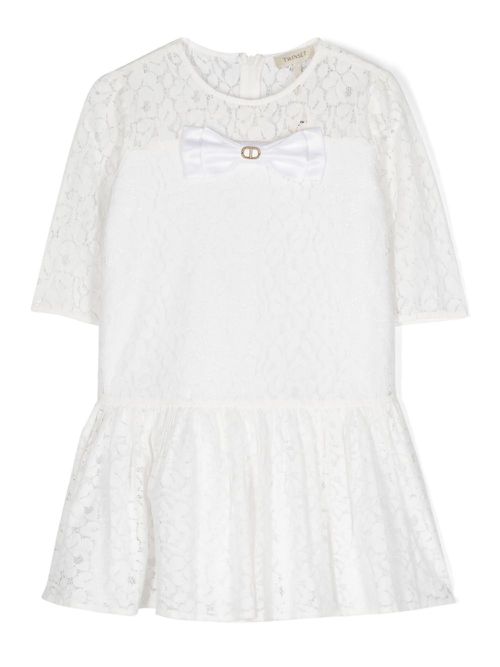 Bow-detailed lace midi dress - White