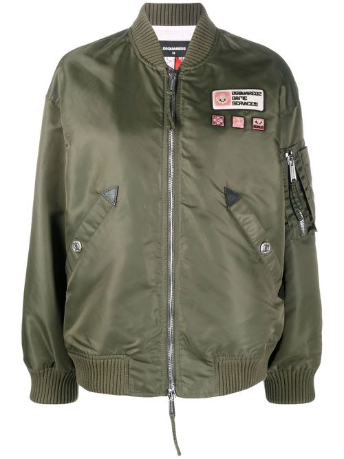 Patch-detail bomber jacket - Green
