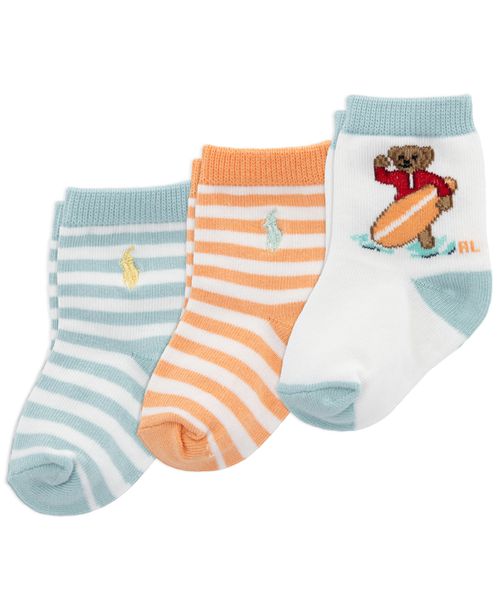 Baby Boys' Embroidered Socks, 3-Pack - White Assorted