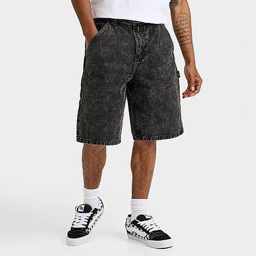 Men's Drill Chore Loose Denim Shorts in Black/Stonewash Black