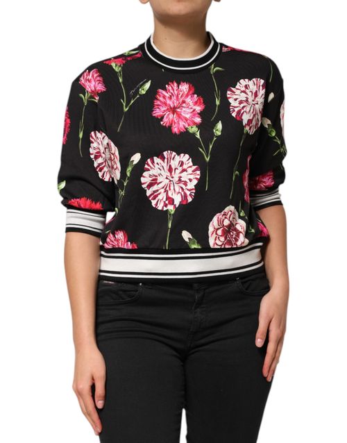Floral Print Cotton Blouse — Black