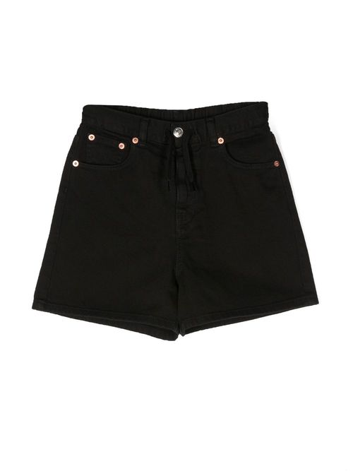Drawstring-waist straight-leg shorts - Black