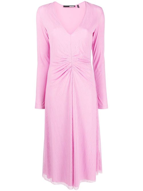 Ruched V-neck midi dress - Pink