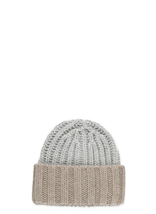 Grey Cashmere Ribbed Beanie