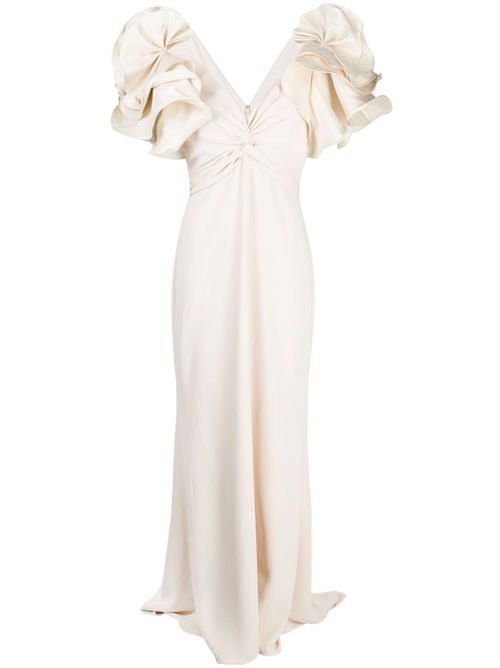 Ruffle-sleeve long dress - Neutrals