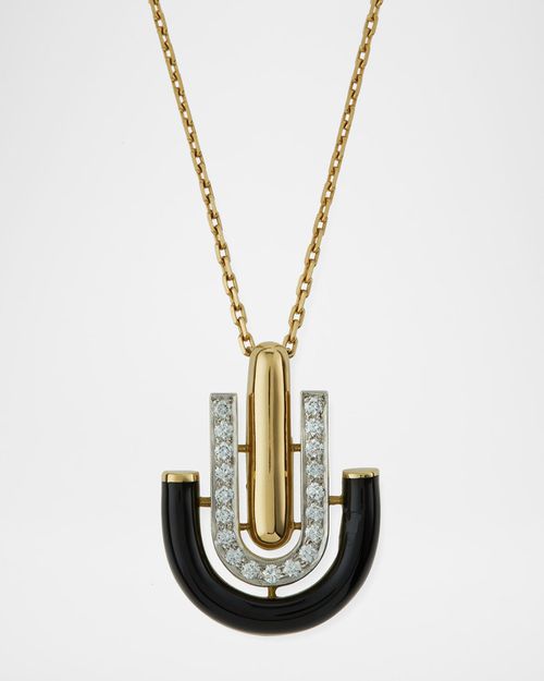 "Motif" Black Enamel & Diamond Unity Pendant Necklace