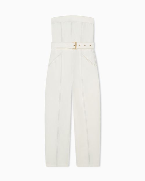 Rigid denim overalls