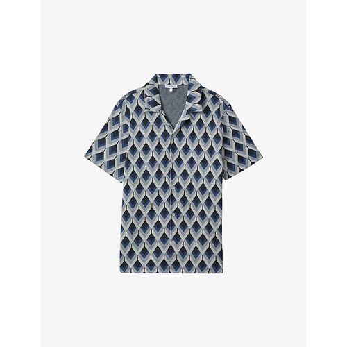 Mens Navy Multi Beech Diamond-jacquard Slim-fit Stretch-cotton Shirt S