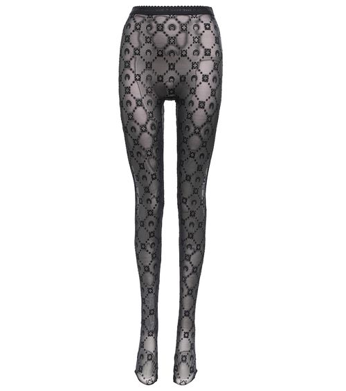 Moonogram flocked mesh tights