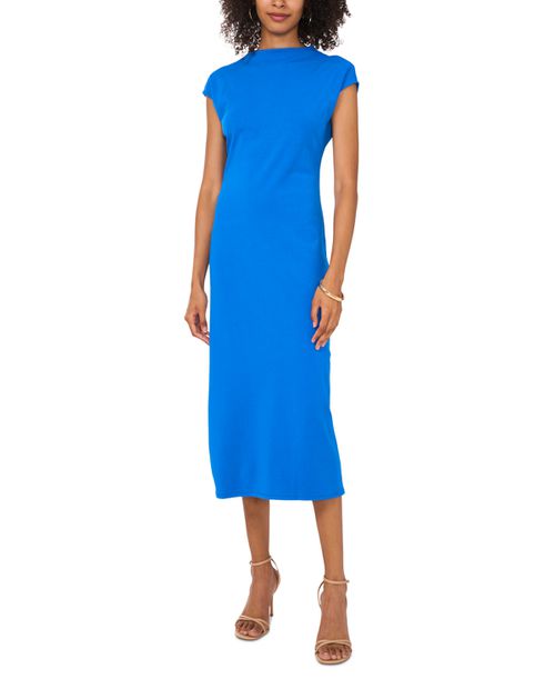 Women's Mock Neck Cap-Sleeve Midi Dress - Royal Azure