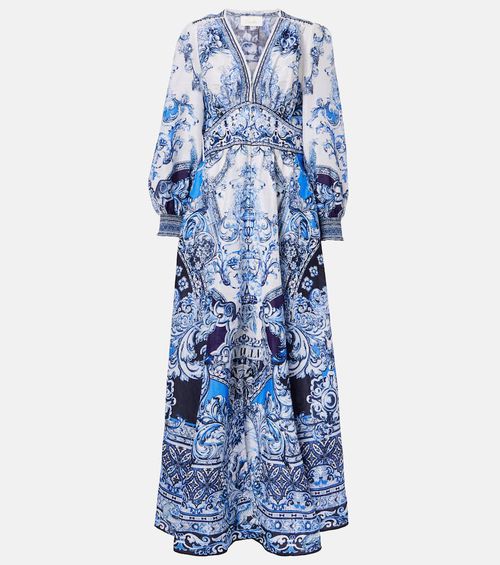 Printed linen and silk maxi dress